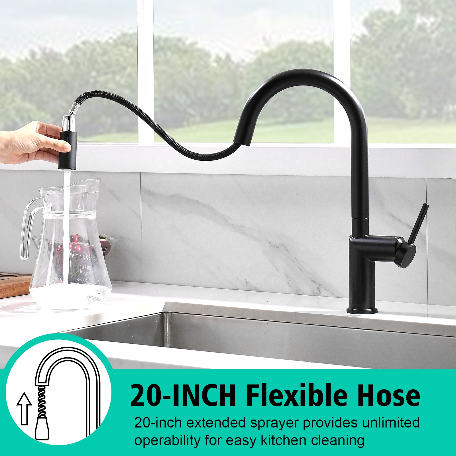 2-Function Magnetic Kitchen Mixer Single Lever Kitchen Sink Tap Matte Black Pull Down Kitchen Faucet