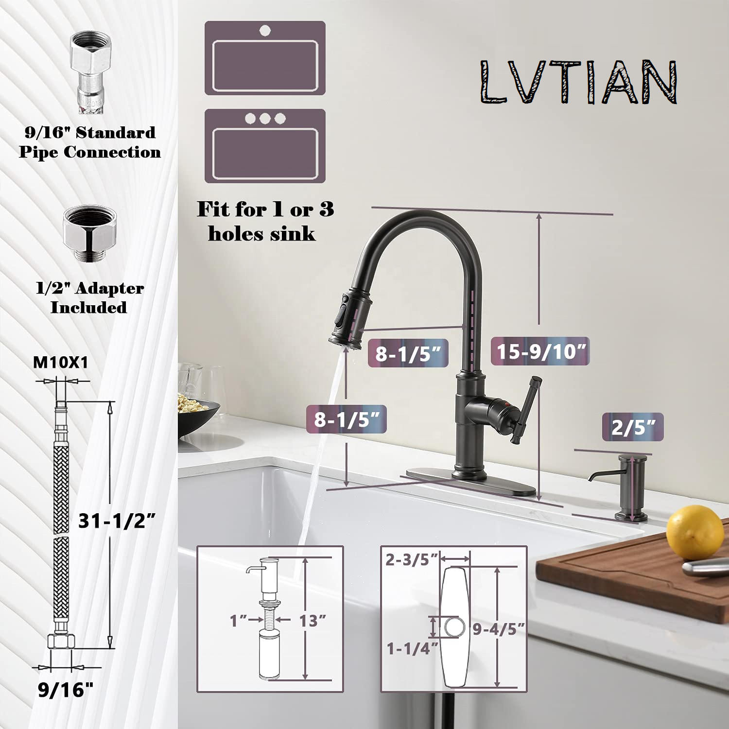 Black Stainless Steel Kitchen Tap American Style Classic And Charming Gun Metal Pull Down Kitchen Faucet