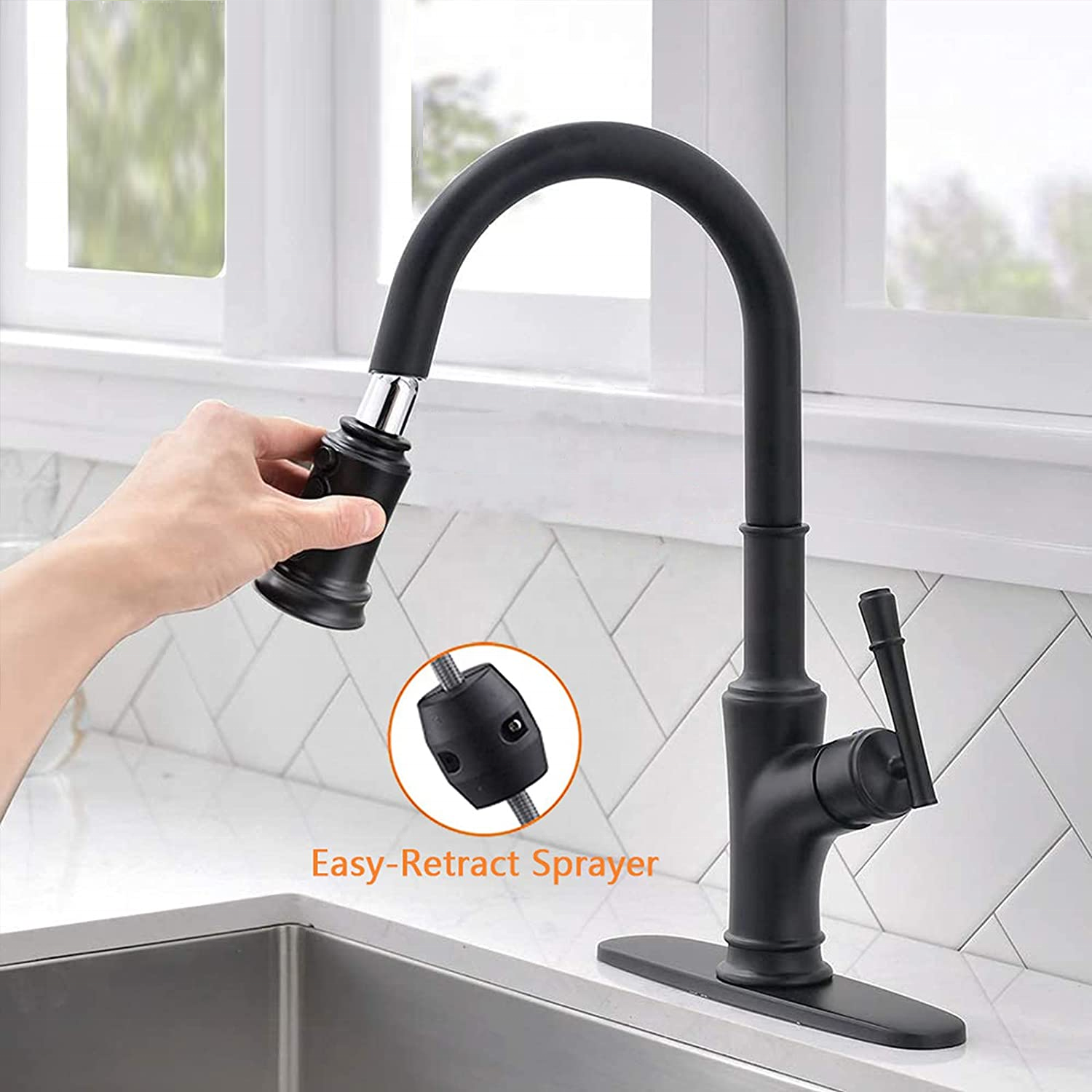 CUPC Sprayer Kitchen Faucet Kitchen Sink Mixer Matte Black Pull Down Kitchen Faucet