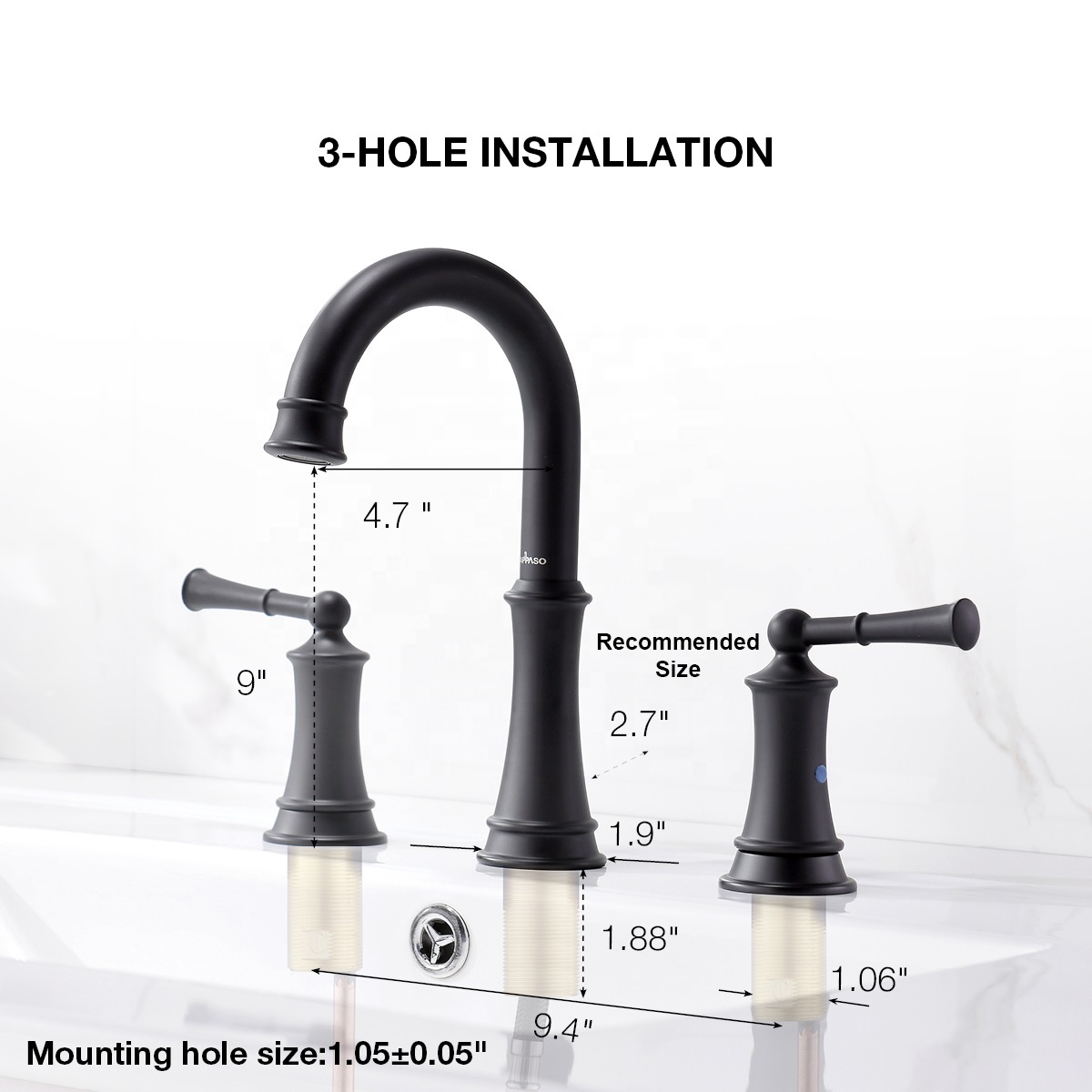 APB122-MB 3-hole Basin Faucet Mixer Bathroom Twisted Tube Fashion Design Black Basin Faucet