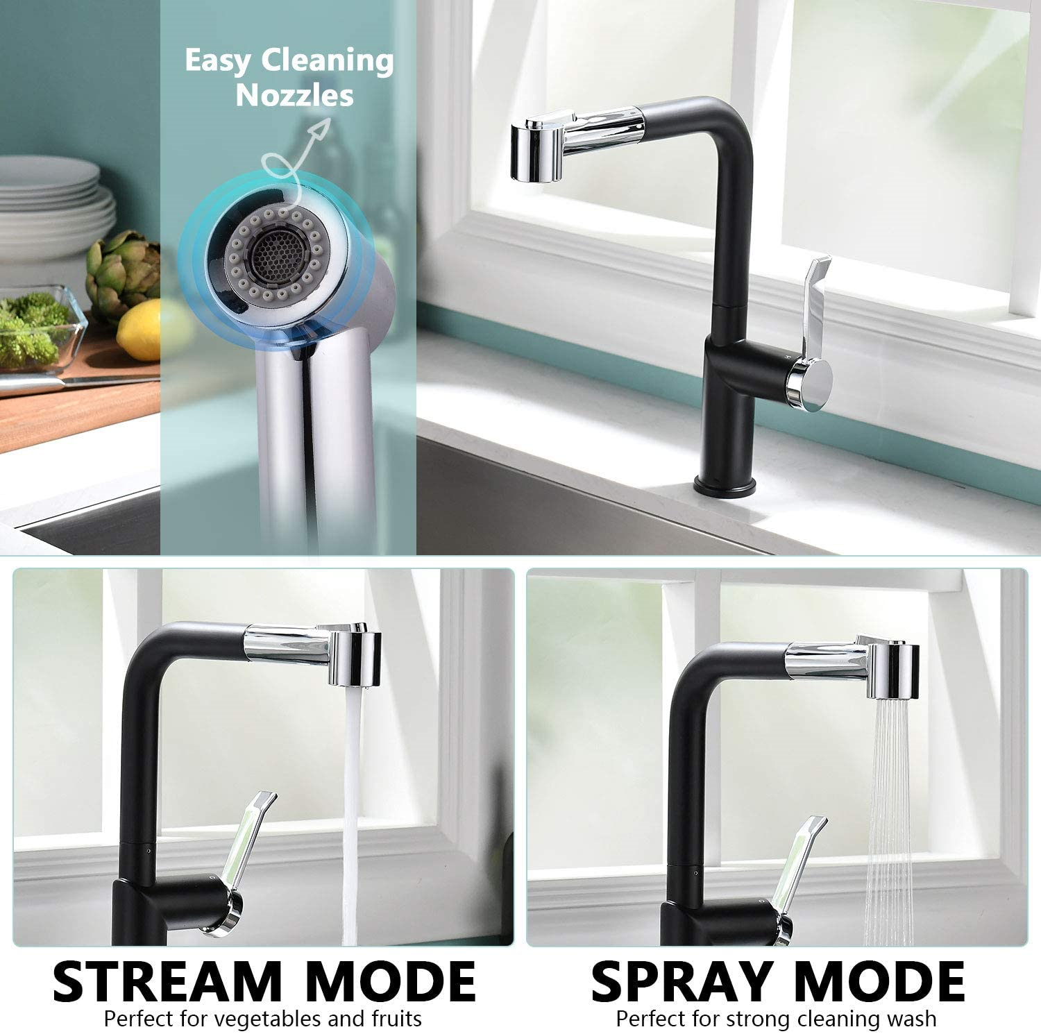 New Style China Factory 2 Function 120 Degree Swivel Pull Down Water Faucet Sink Mixer Taps