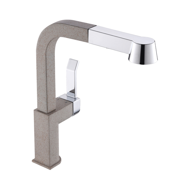 Oatmeal Color Modern Kitchen Faucets Square Kitchen Faucet Pullout