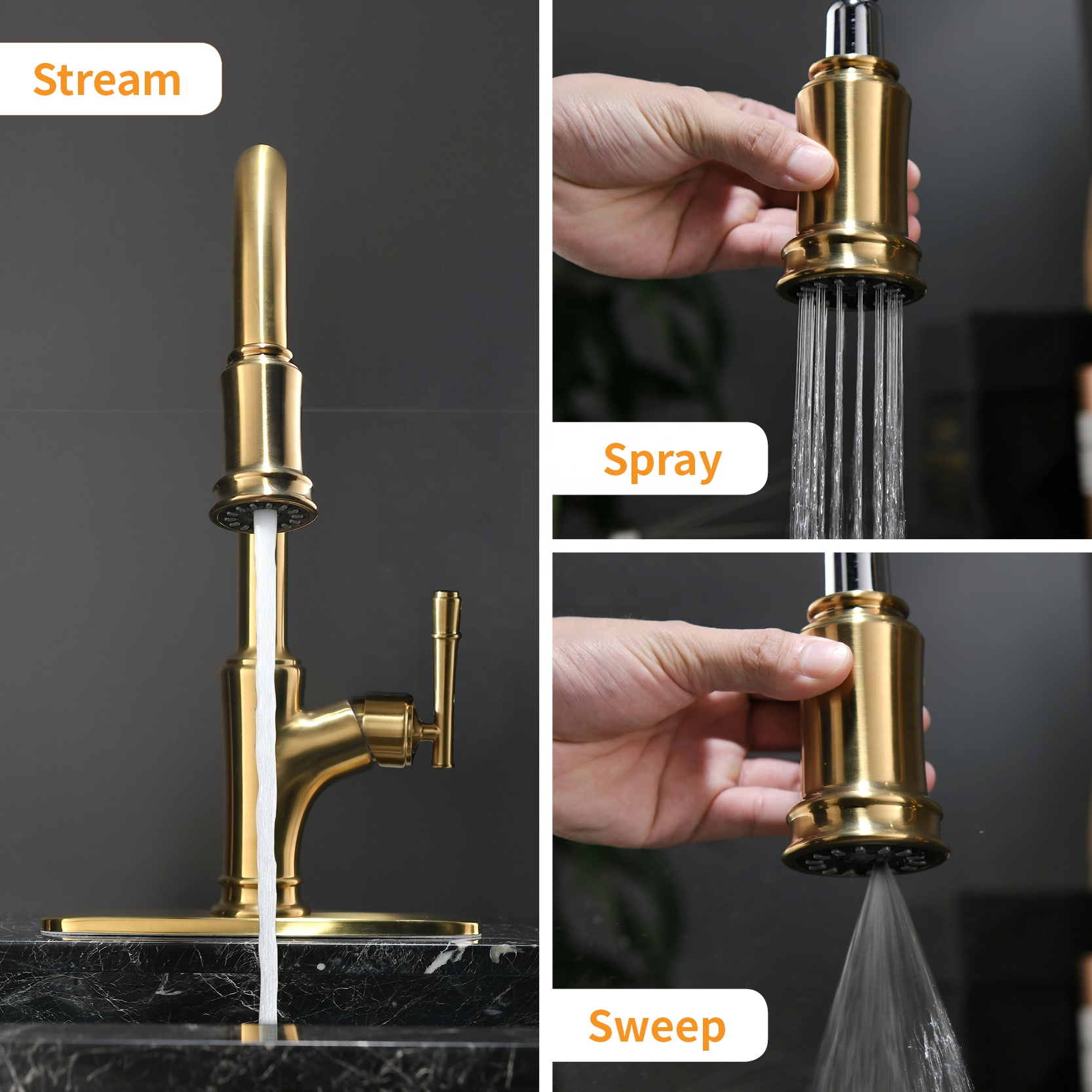 Hot Selling Cheap Pull Out Stainless Steel Gold Kitchen Faucet 2021