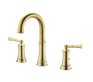 Three Hole Faucet Hot And Cold Mixing Basin 8 Inch Widespread Faucet Brass Gold Bathroom Faucet