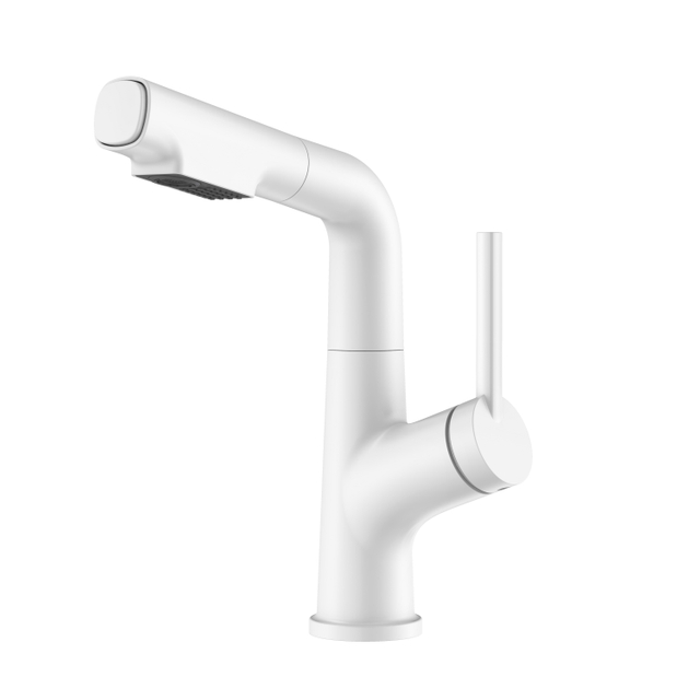 White Adjustable Hieght Bathroom Faucet Pull Out Bathroom Faucet