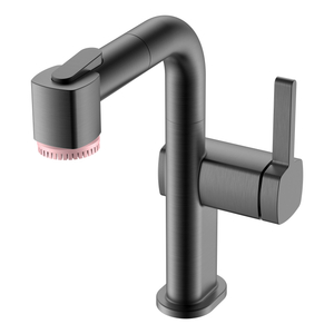 Adjustable Balck Stainless Single Hole Bathroom Faucet with Beauty Brush