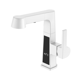 Square White Basin Faucet Temperature Display Pull Out Bathroom Faucet