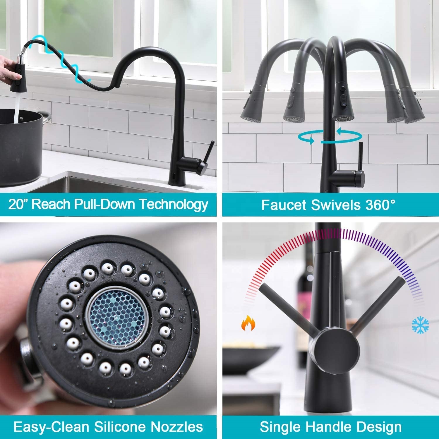 Modern Faucet Black Smart Kitchen Faucet Automatic Kitchen Faucets With Pull Down Sprayer Black