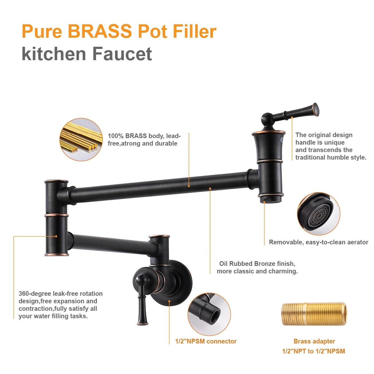 Professional Kitchen Pot Filler Faucet Wall Folding Kitchen Faucet Tap In Oil Rubbed Brown