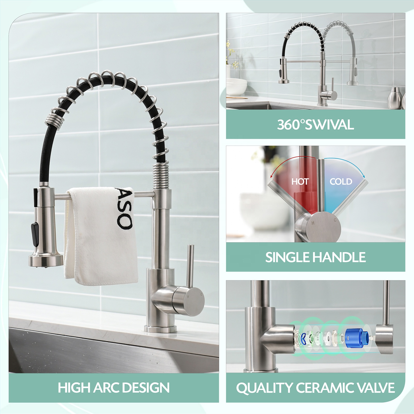 Hot Sale Pull Down Kitchen Faucet Stainless Steel 304 Water Tap Kitchen Faucet