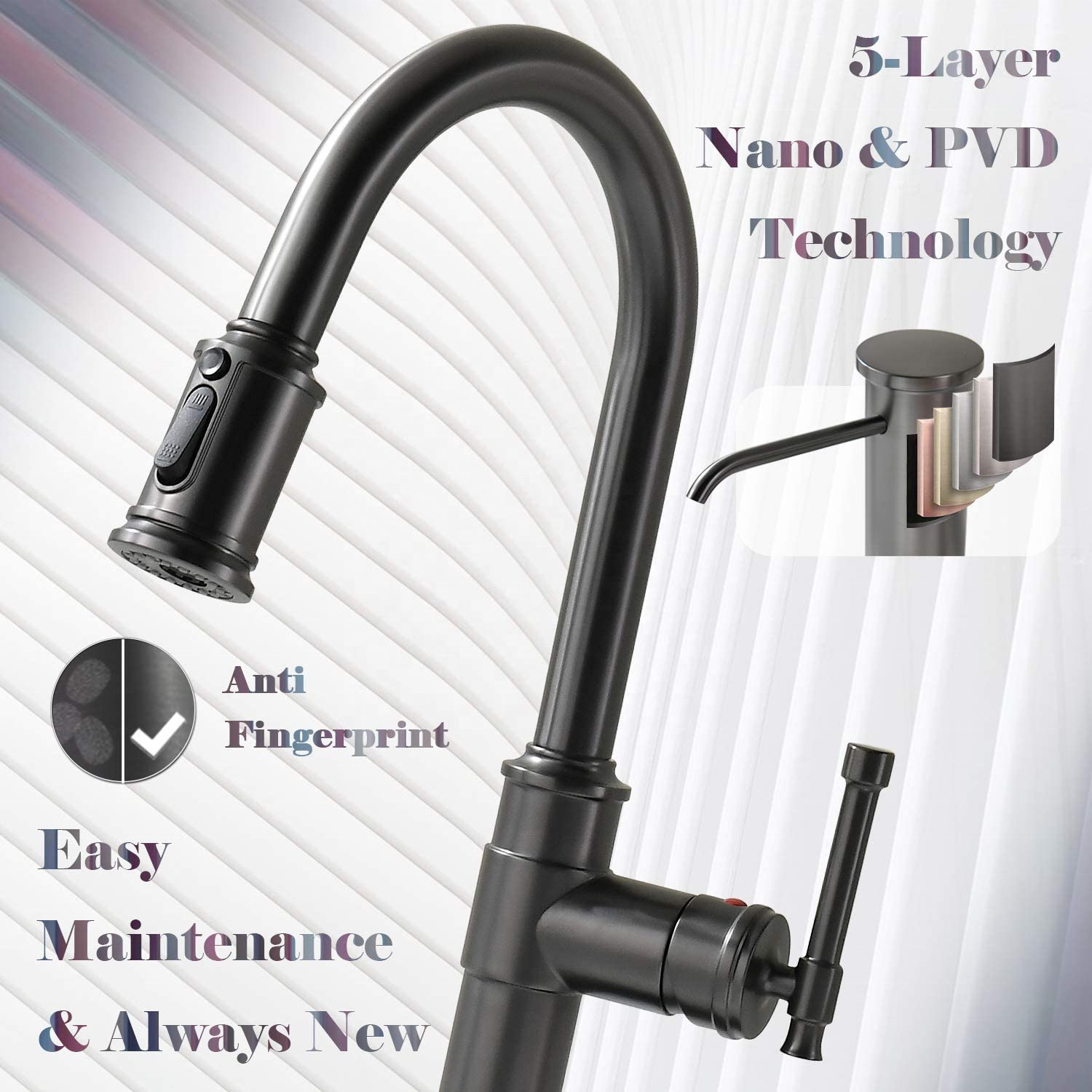 Kitchen Faucet Single Handle Pull Spray Kitchen Faucet Black Stainless High Pressure Kitchen Faucet