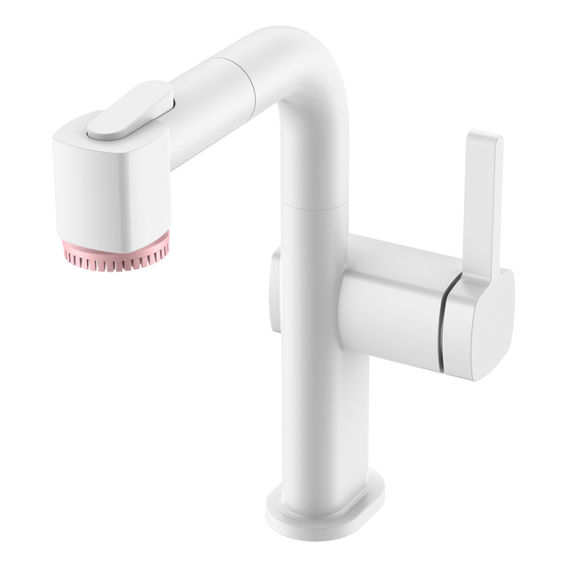 Adjustable White Single Hole Bathroom Faucet with Beauty Brush