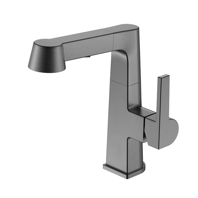 Square Adjustable Hieght Black Stainless Bathroom Faucet Pull Out Bathroom Faucet