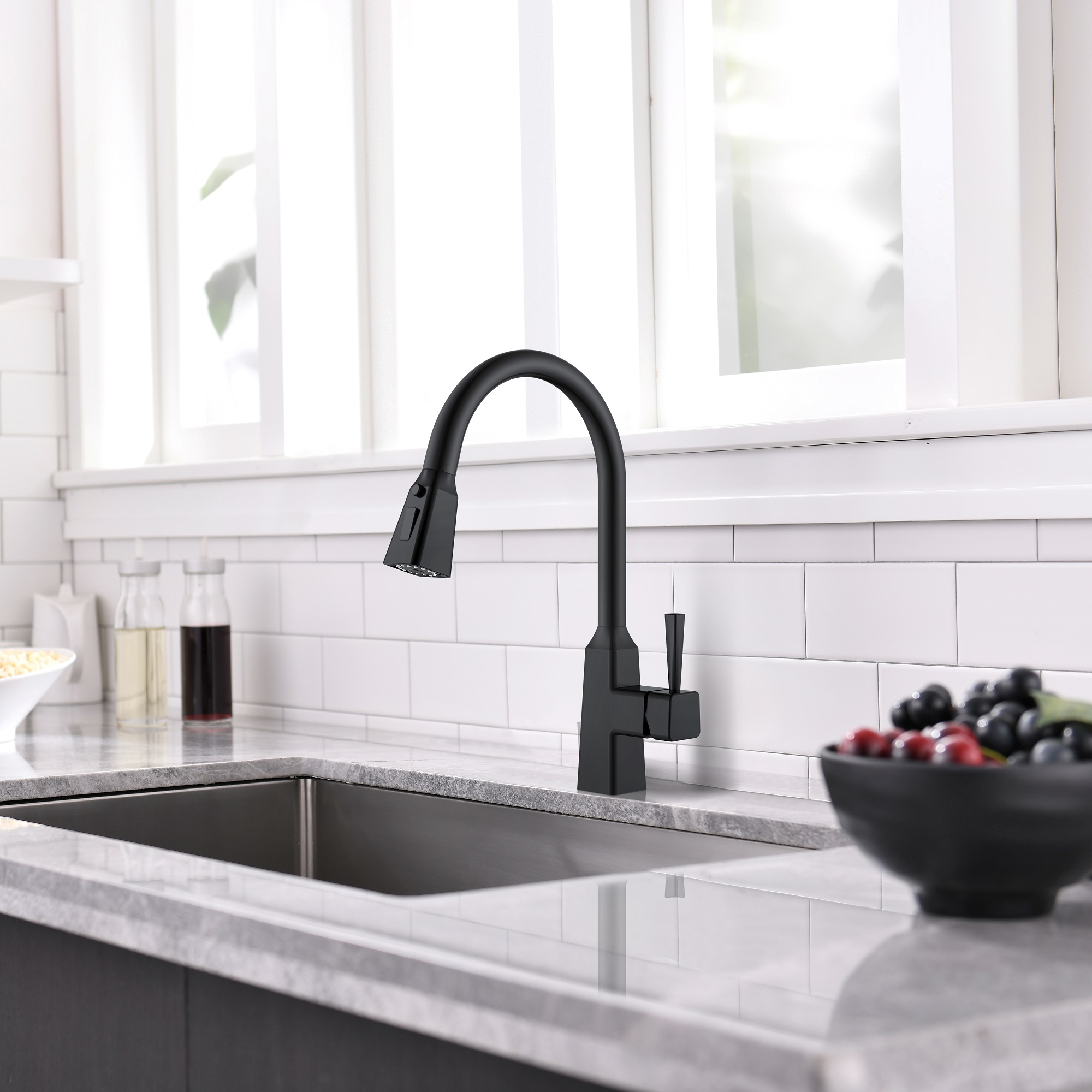 New Square Black Stainless Kitchen Faucet Pull Down Touchless Kithchen Faucet