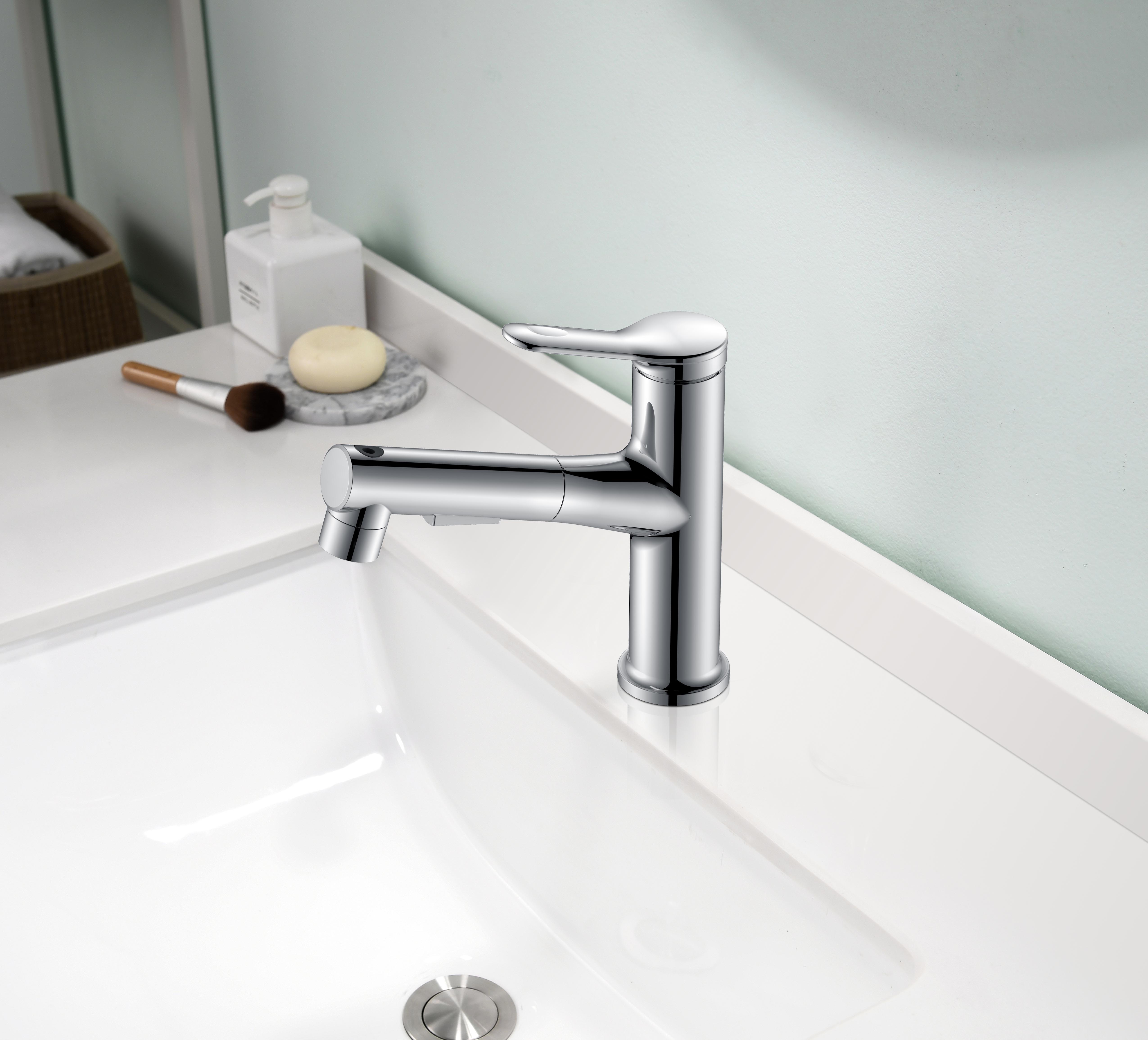 Bathroom Faucet with Pull Out Sprayer White Bathroom Faucets