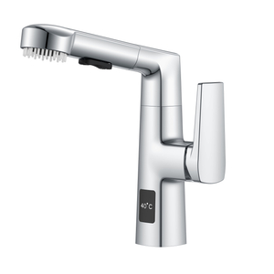 Square Shape Chrome Stainless Pull Out Bathroom Faucet with Hair Brush