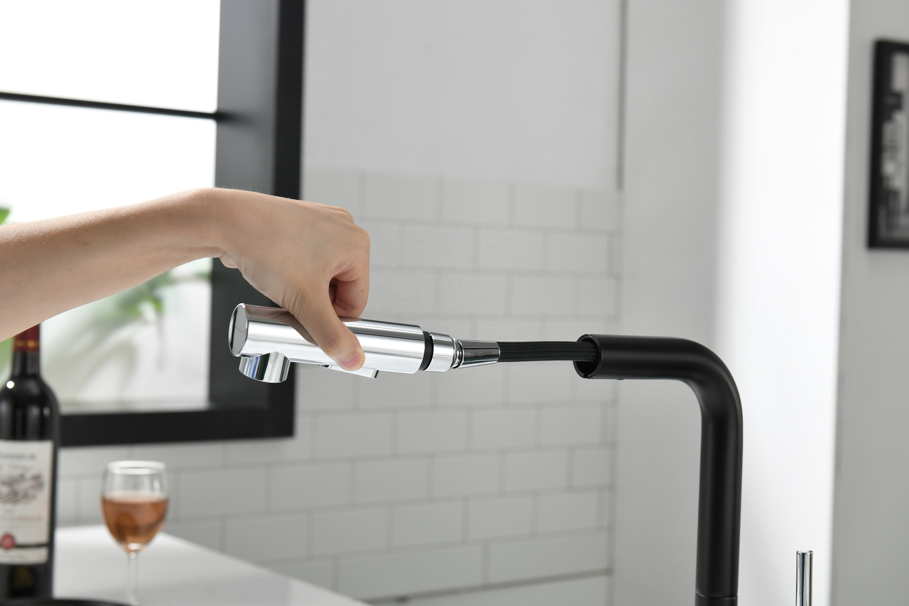 Kitchen Faucet Pull Out Sus Single Hole Deck Mounted Kitchen Shower Splash Faucet