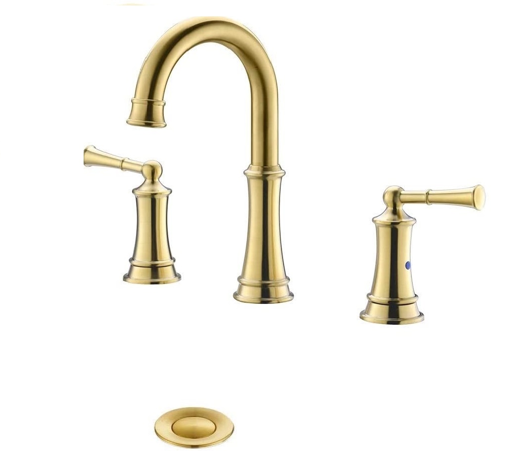 Three Hole Faucet Hot And Cold Mixing Basin 8" Widespread Faucet Brass Gold Bathroom Faucet
