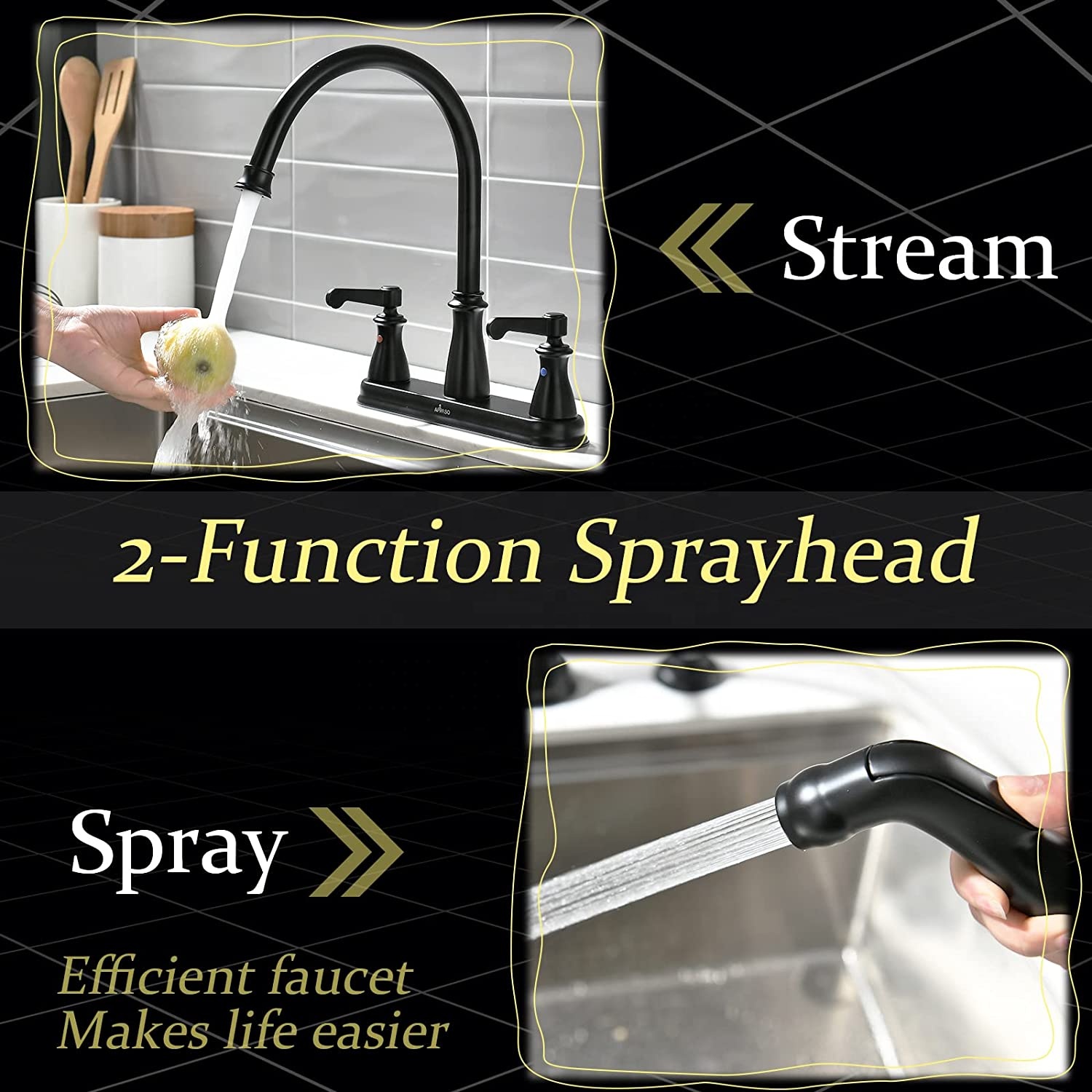 Kitchen Faucet With Side Spray Double Handle Kitchen Faucet Black Matte Kitchen Faucet