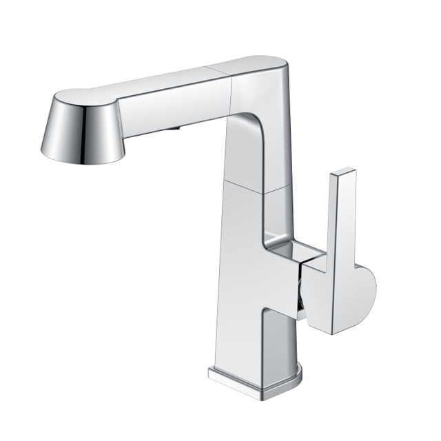 Square Adjustable Hieght Chrome Bathroom Faucet Pull Out Bathroom Faucet