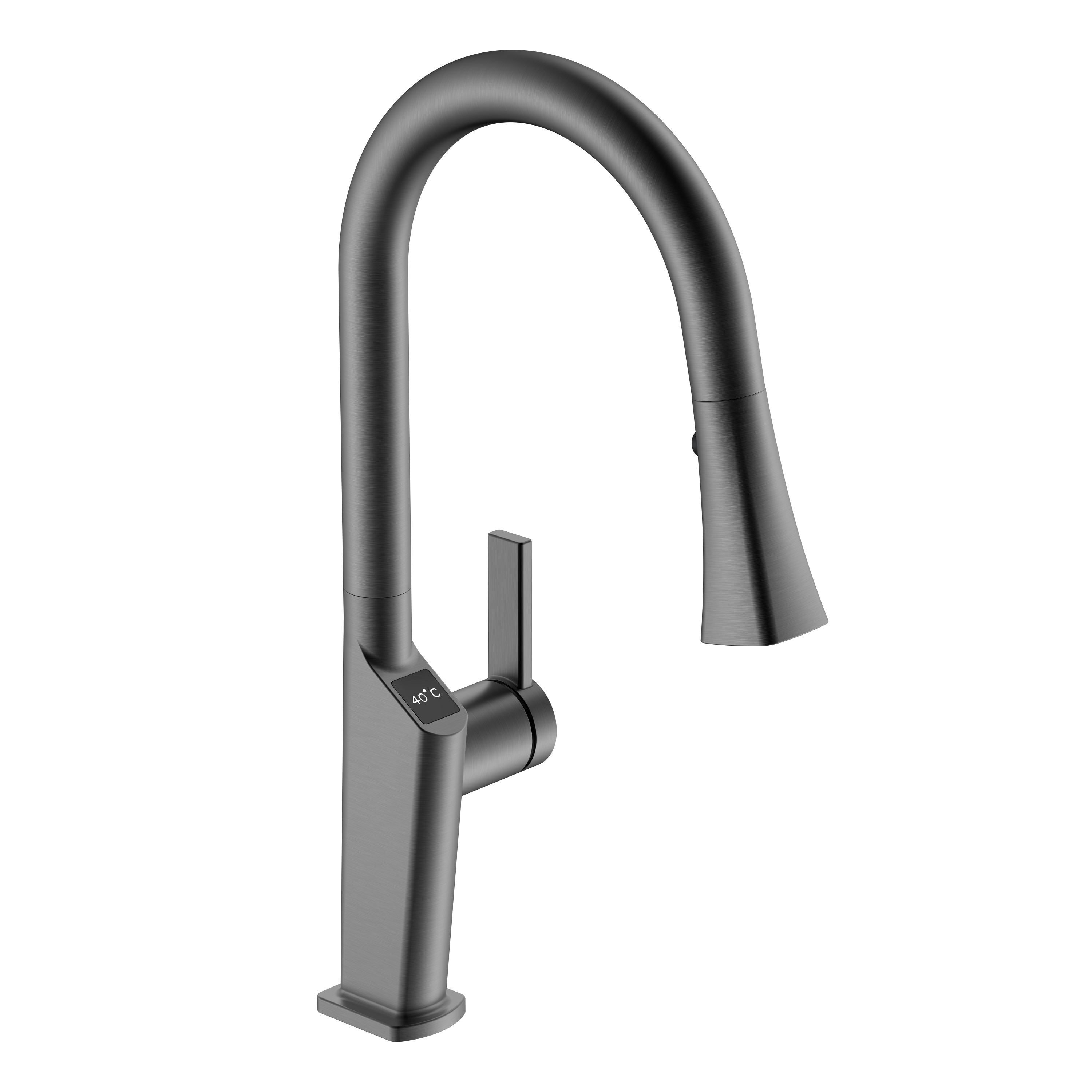 Temperature Display Pull Down Kitchen Faucet Black Stainless Kitchen Faucet with Brush