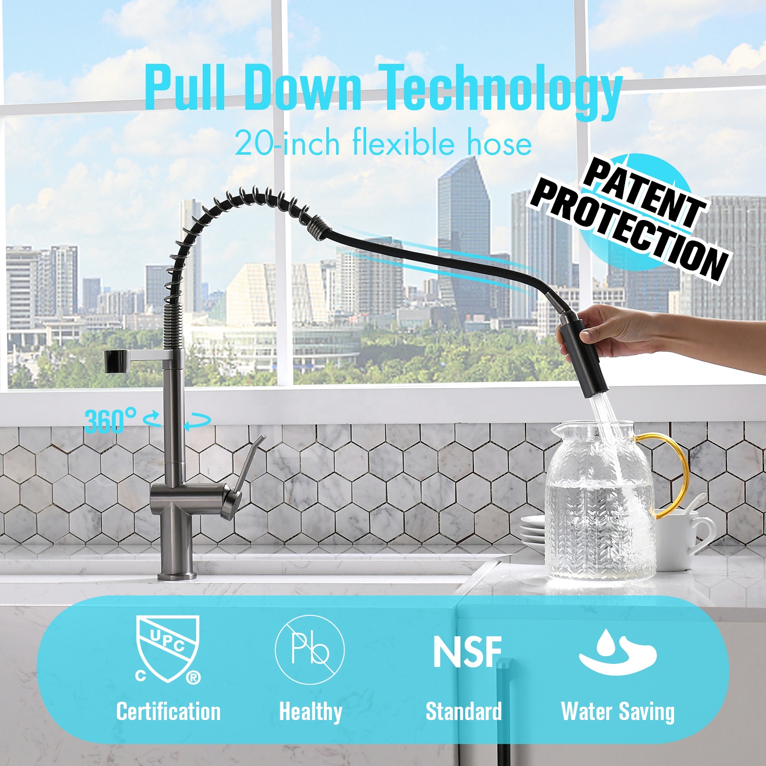 Faucet Kitchen High Pressure Rotatable Attachable Faucet Kitchen Goose Neck Faucet