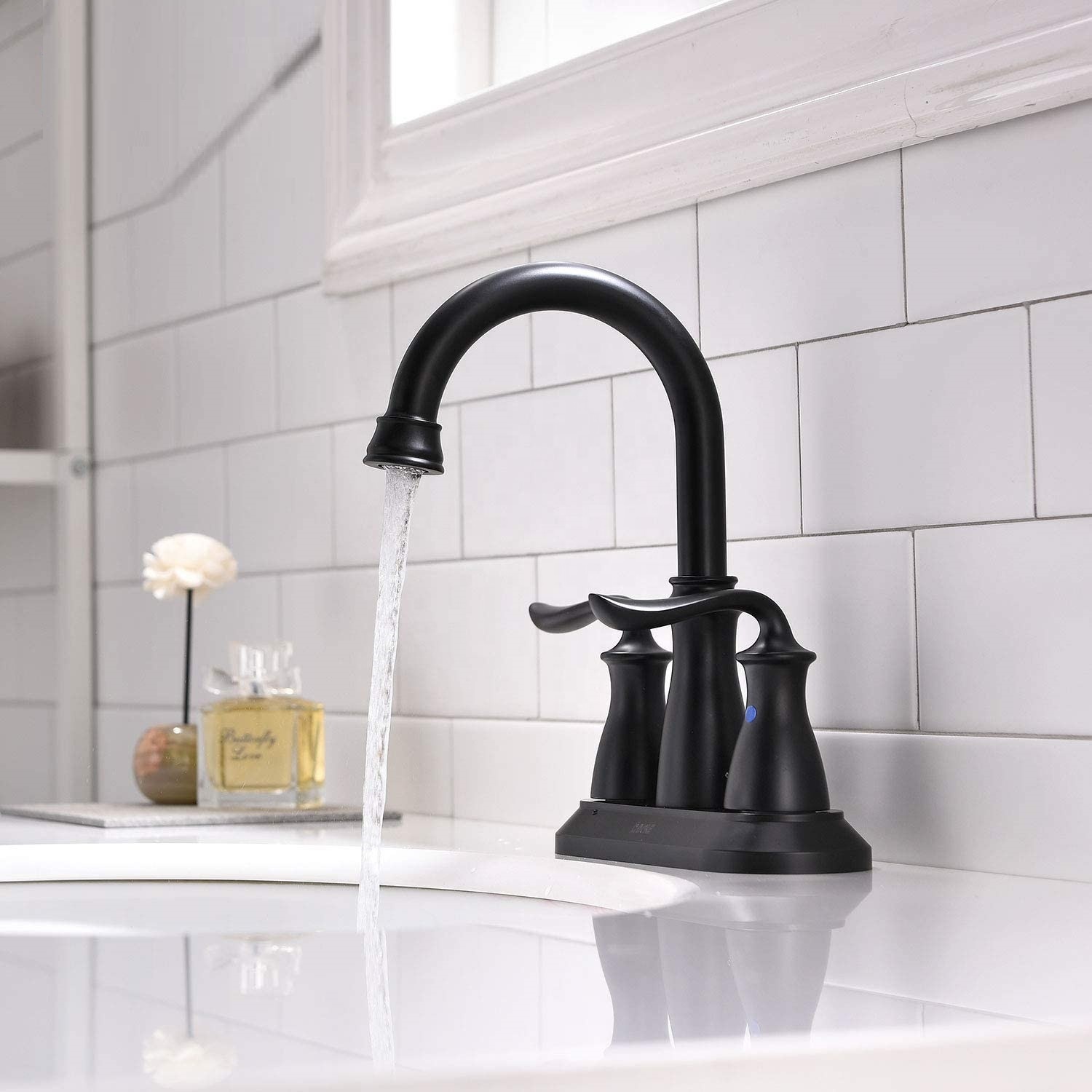 4" Centerset Basin Faucet Black Deck Mounted Basin Faucet Water Tap For Bathroom