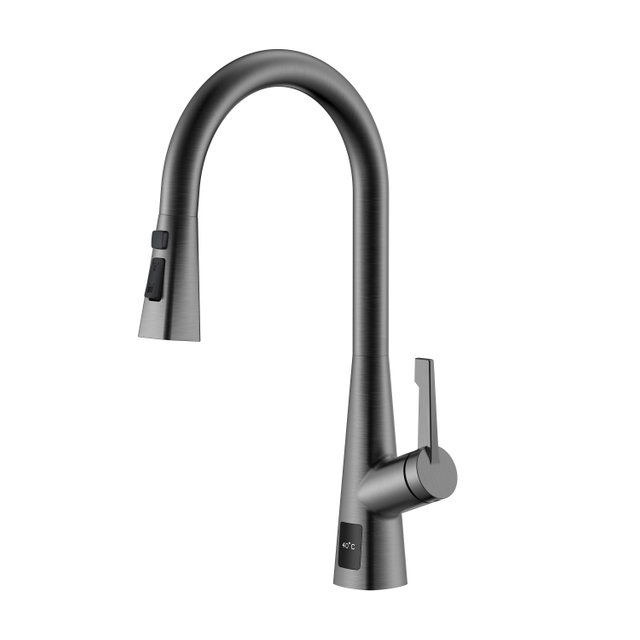 Temperature Display Pull Down Kitchen Faucet Black Stainless Kitchen Faucet