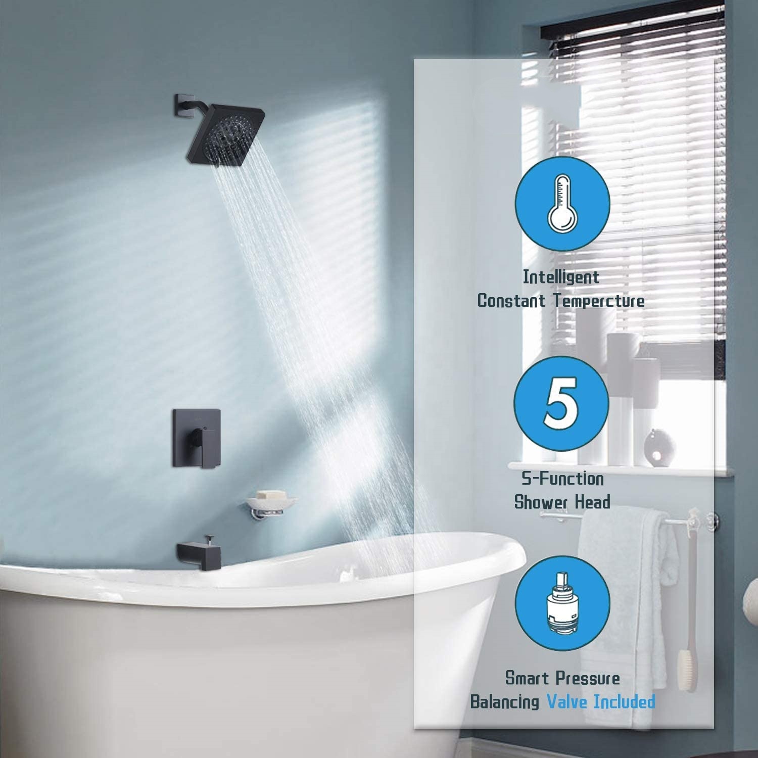 High Standard Matte Black Useful Lightweight In-Wall Shower Faucet Rain Shower Set Bath And Shower Faucets