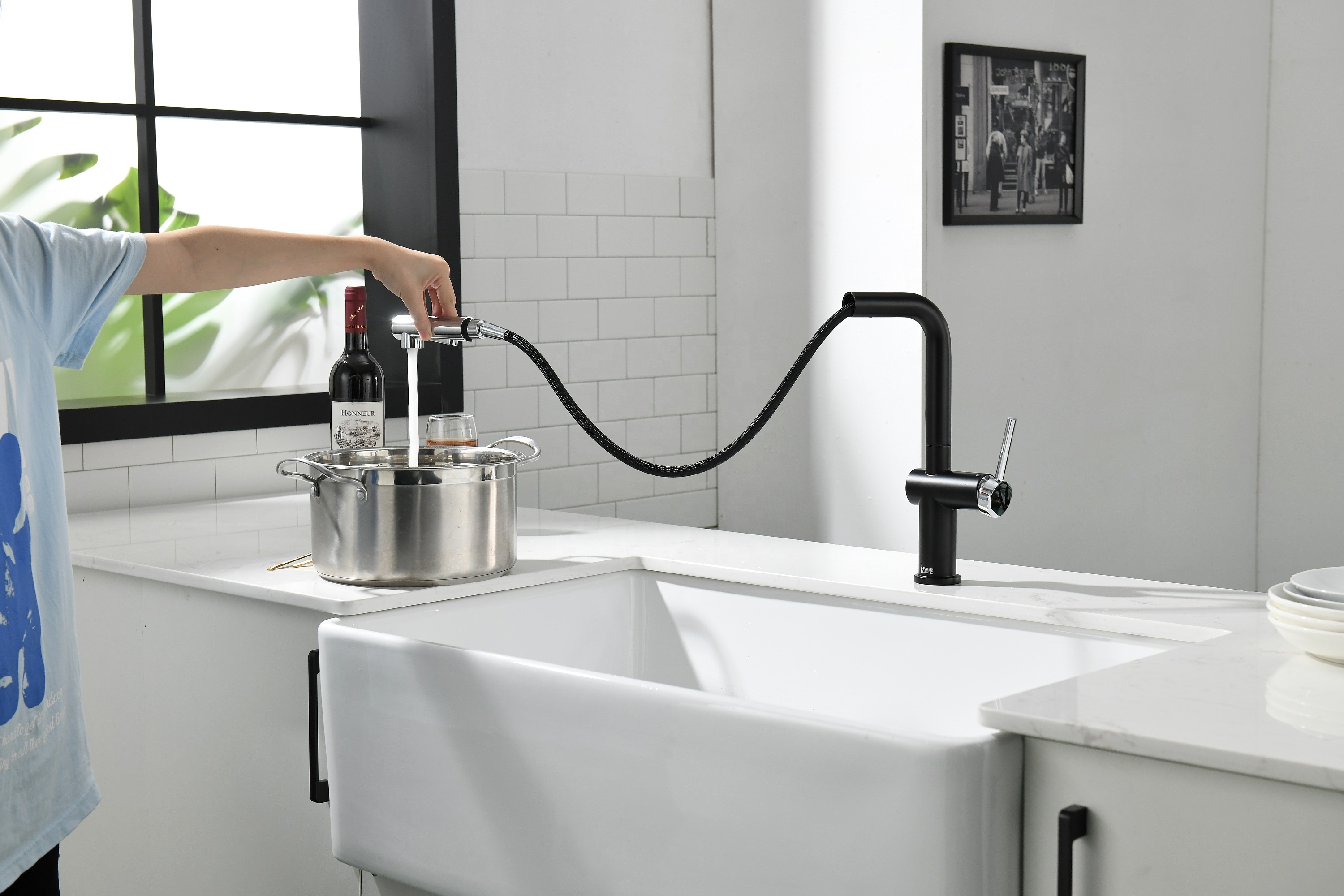 Kitchen Faucet Pull Out Sus Single Hole Deck Mounted Kitchen Shower Splash Faucet