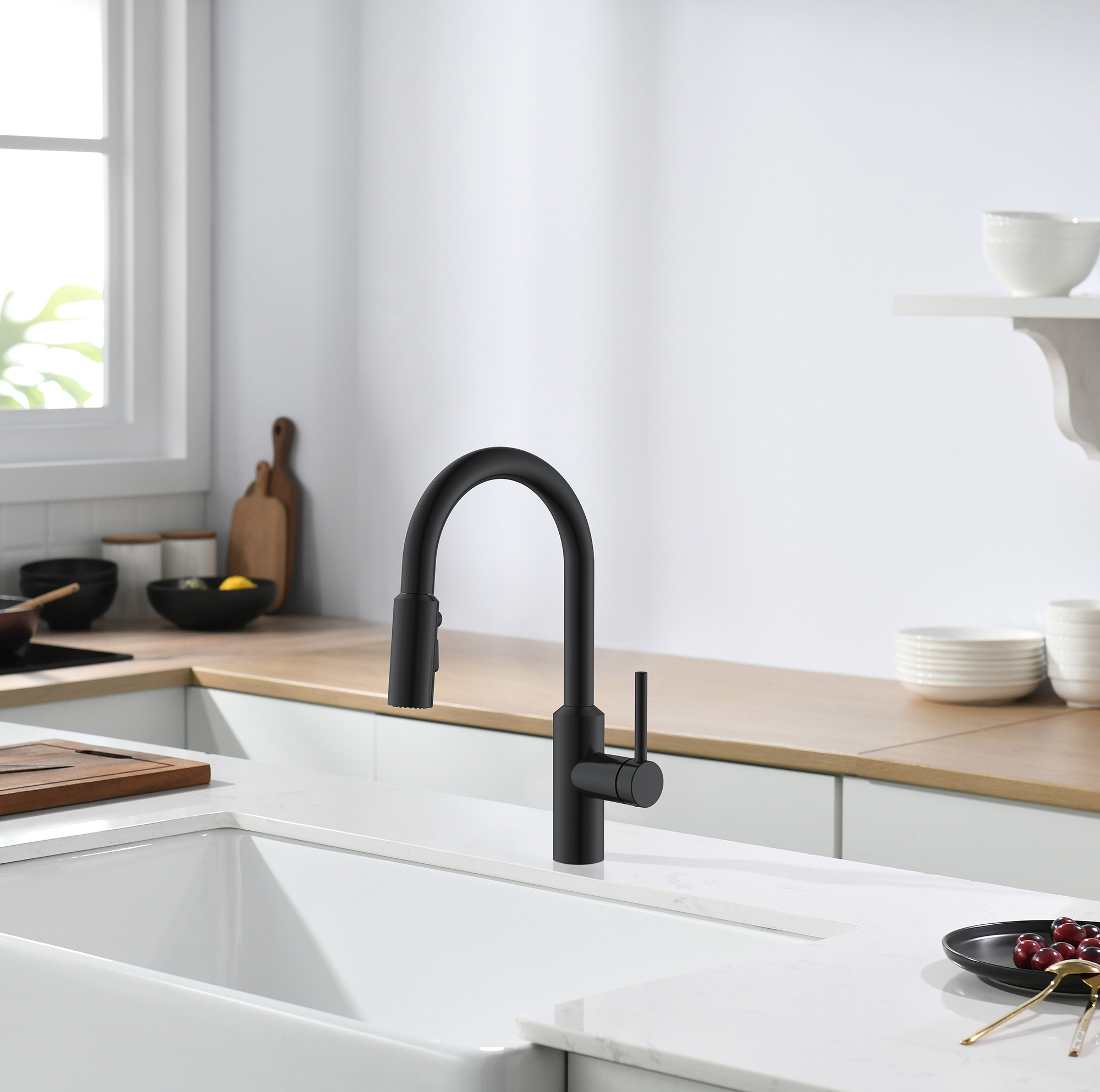 New Design Modern Style Single Handle Pull Down Black Kitchen Faucets