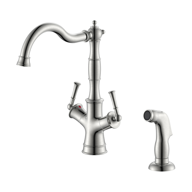  2 Hole Kitchen Faucet Two Handle Brushed Nickel Kitchen Faucet with Side Sprayer