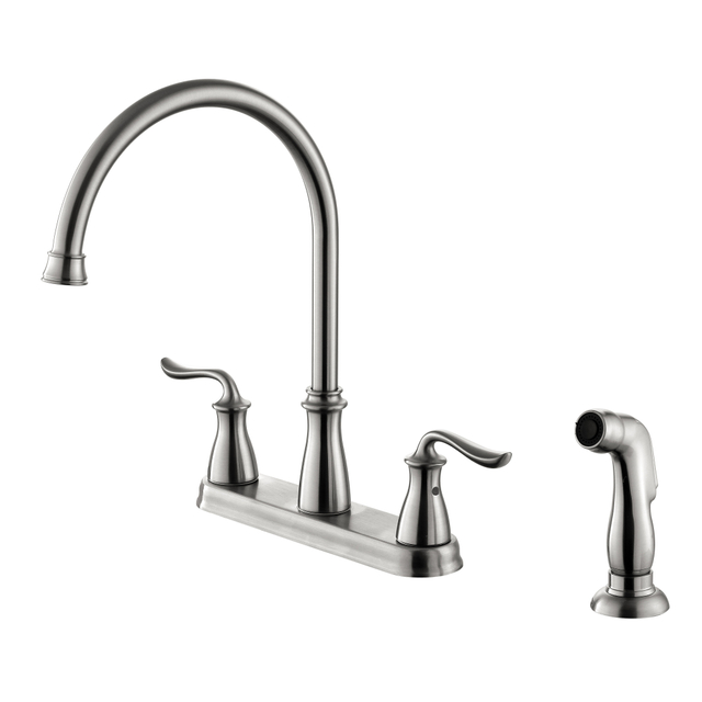 4 Hole Kitchen Faucet Manufacturer Two Handle Brushed Nickel Kitchen Faucet with Sprayer