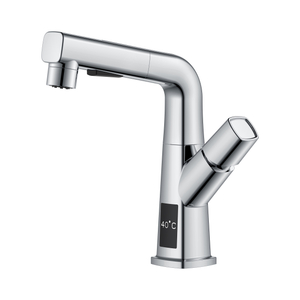 Temperature Display Chrome Basin Faucet Pull Out Bathroom Faucet