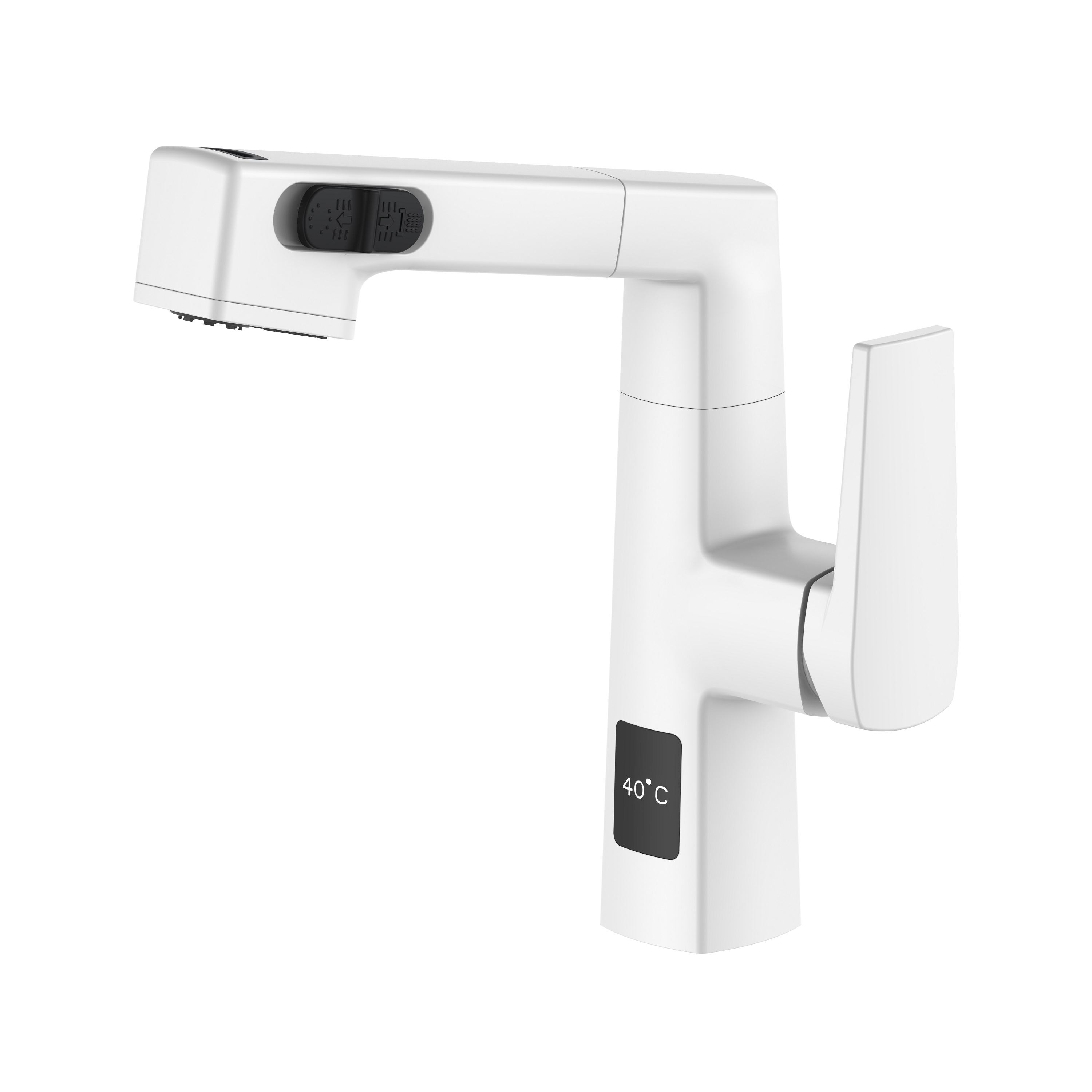 Latest Design Temperature Display Adjustable Height Matte White Pull Out Bathroom Faucet