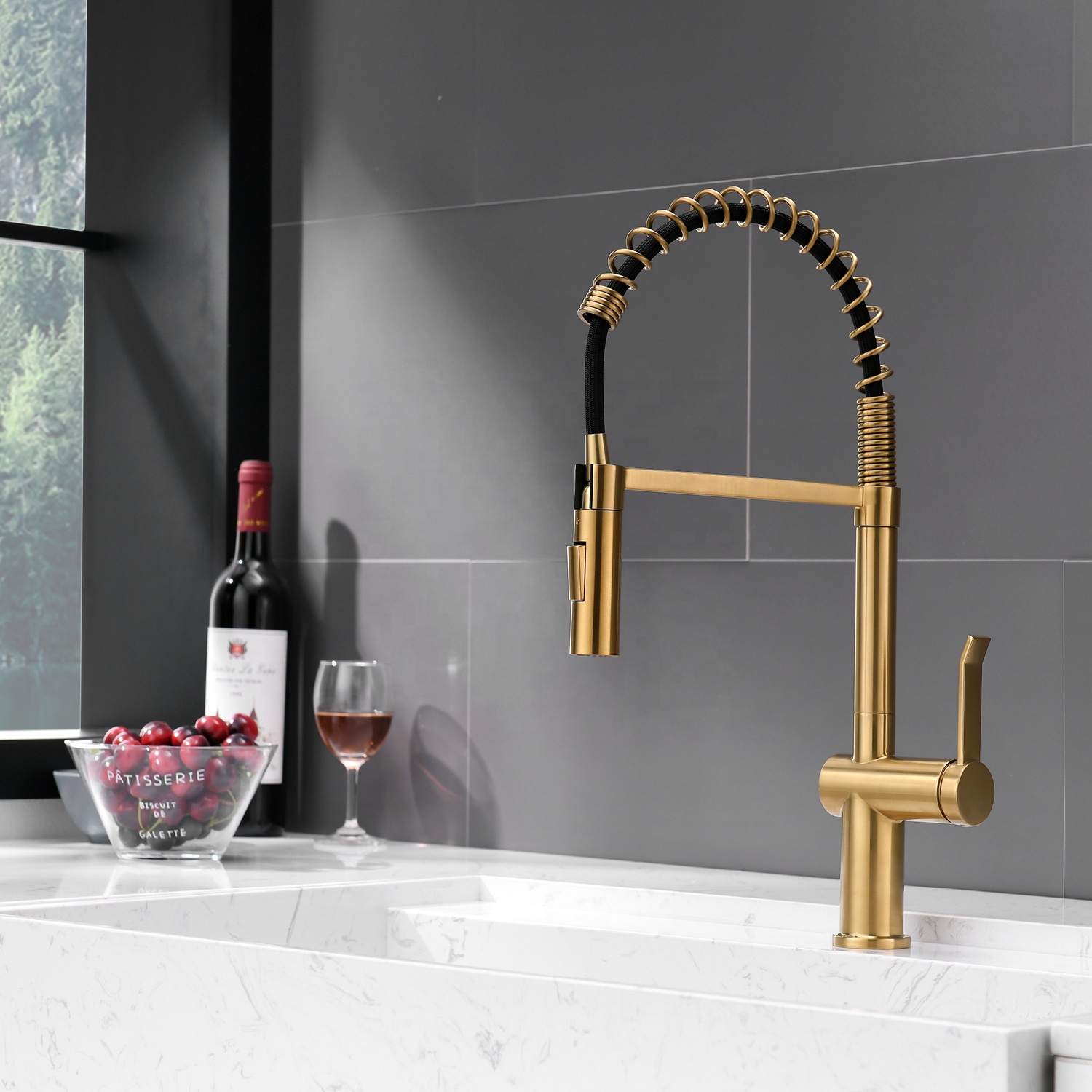 Spring Loaded Kitchen Sink Mixer Tap Faucets Gold Pull Down Kitchen Sink Faucet