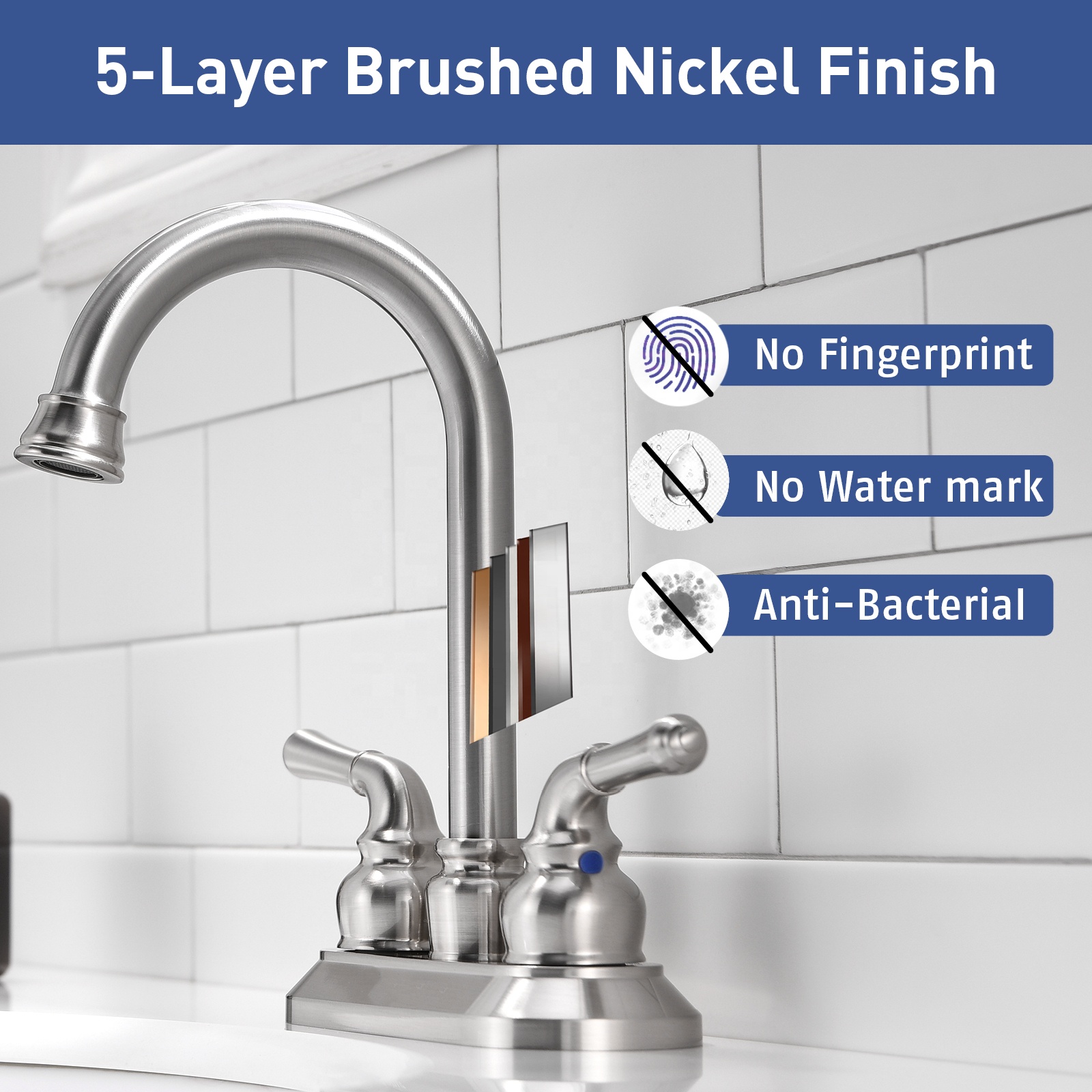 Bathroom Faucet Brushed Nickel Basin Bathroom Faucet Tap 2 Handle Basin Faucet