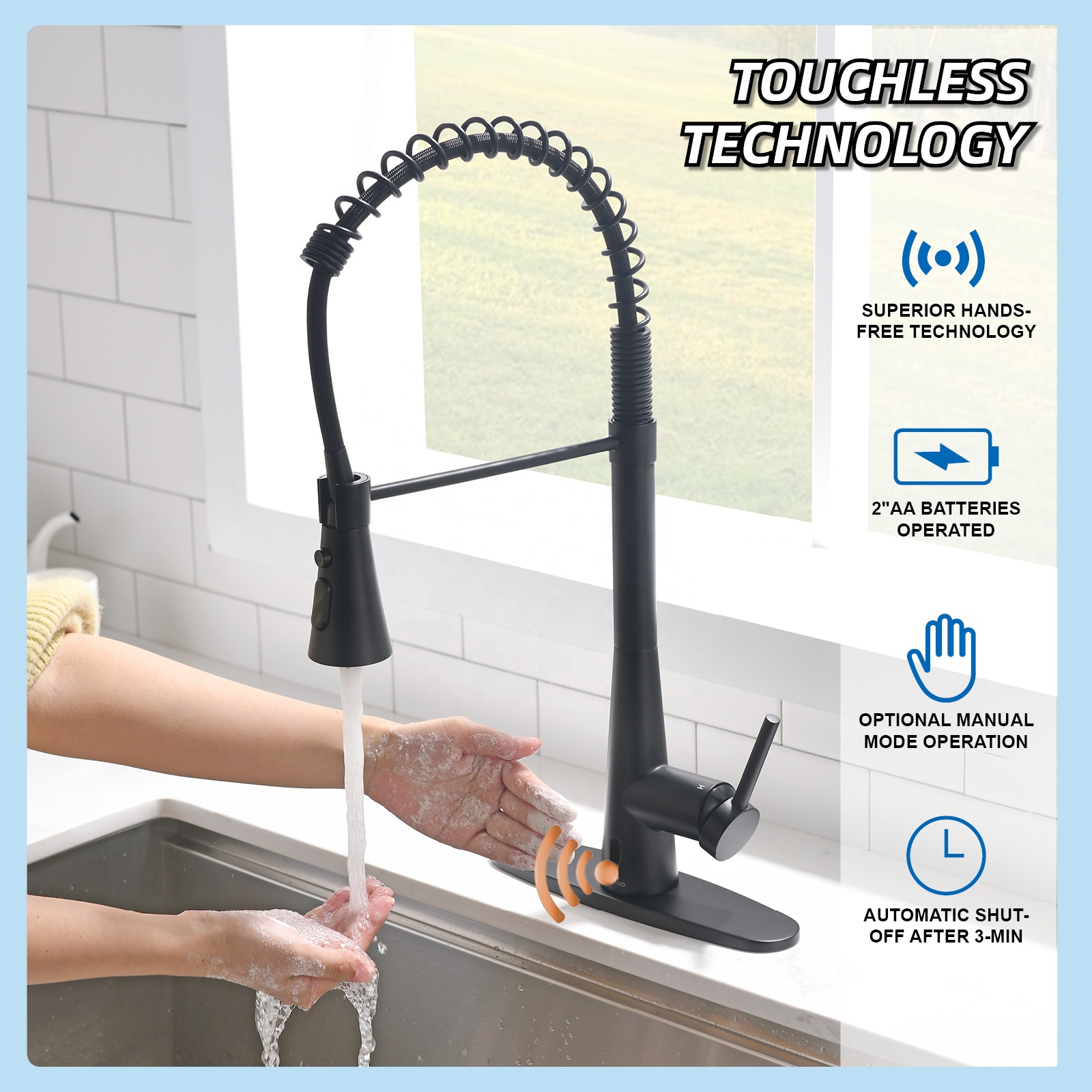Spring Faucet Pull Down Tall Sensor Faucet Touchless Kitchen Faucet With Pull Down Sprayer