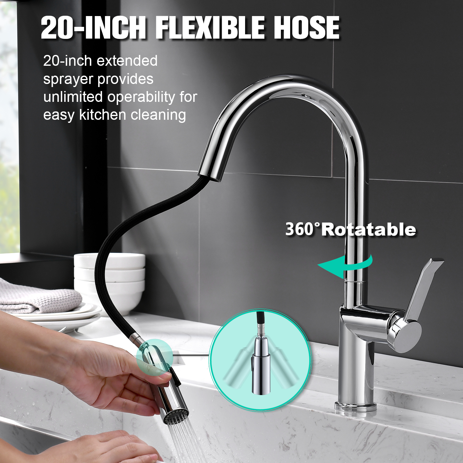 China Supplier Stainless Steel Waterfall Sink Taps Pull Down Pull Out Kitchen Faucet