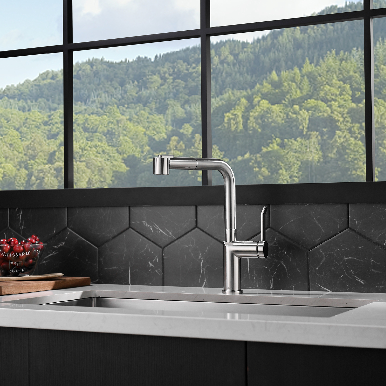 Modern Style Brushed Nickle Pull-Out Kitchen Faucet