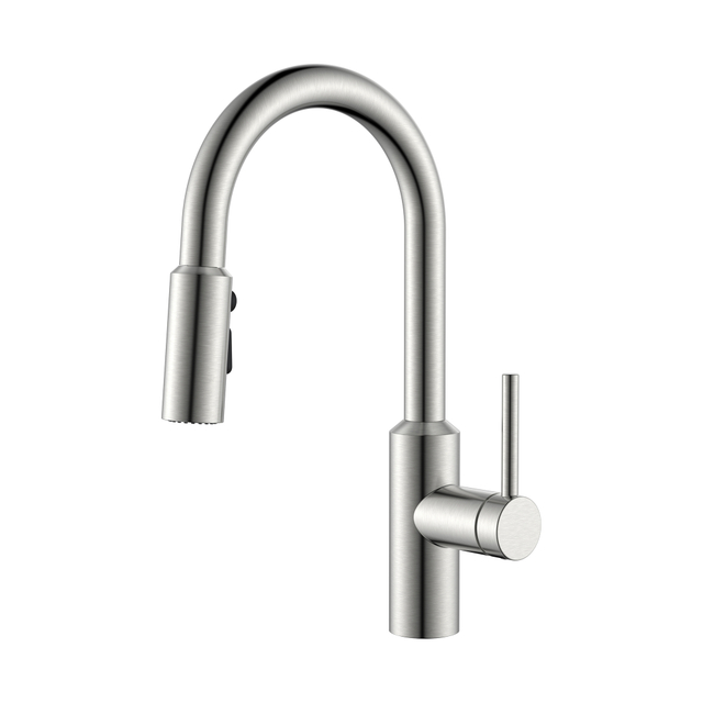 Pull Down Brushed Nickel Kitchen Faucet With Multifunction Shower Head