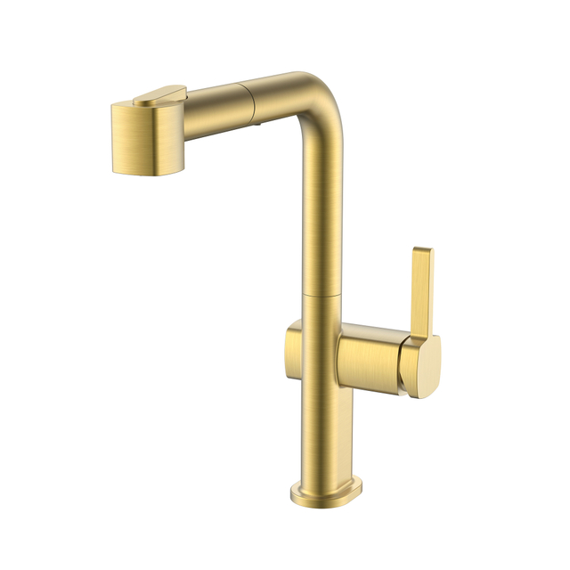 Brushed Gold New Desgin Pull Out Single Hole Mixer Gold Kitchen Faucet