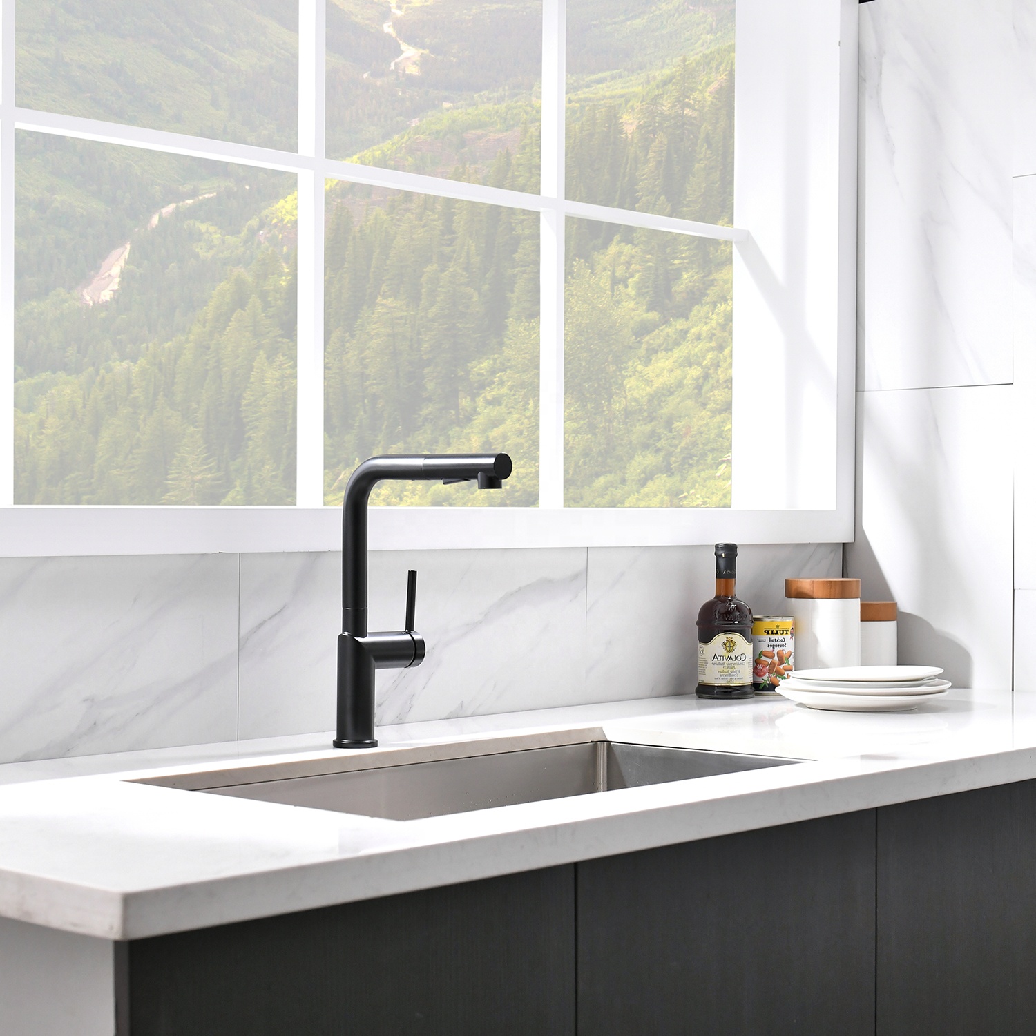 European Design Simple Style Black Sus304 Stainless Steel Modern Black Kitchen Faucet