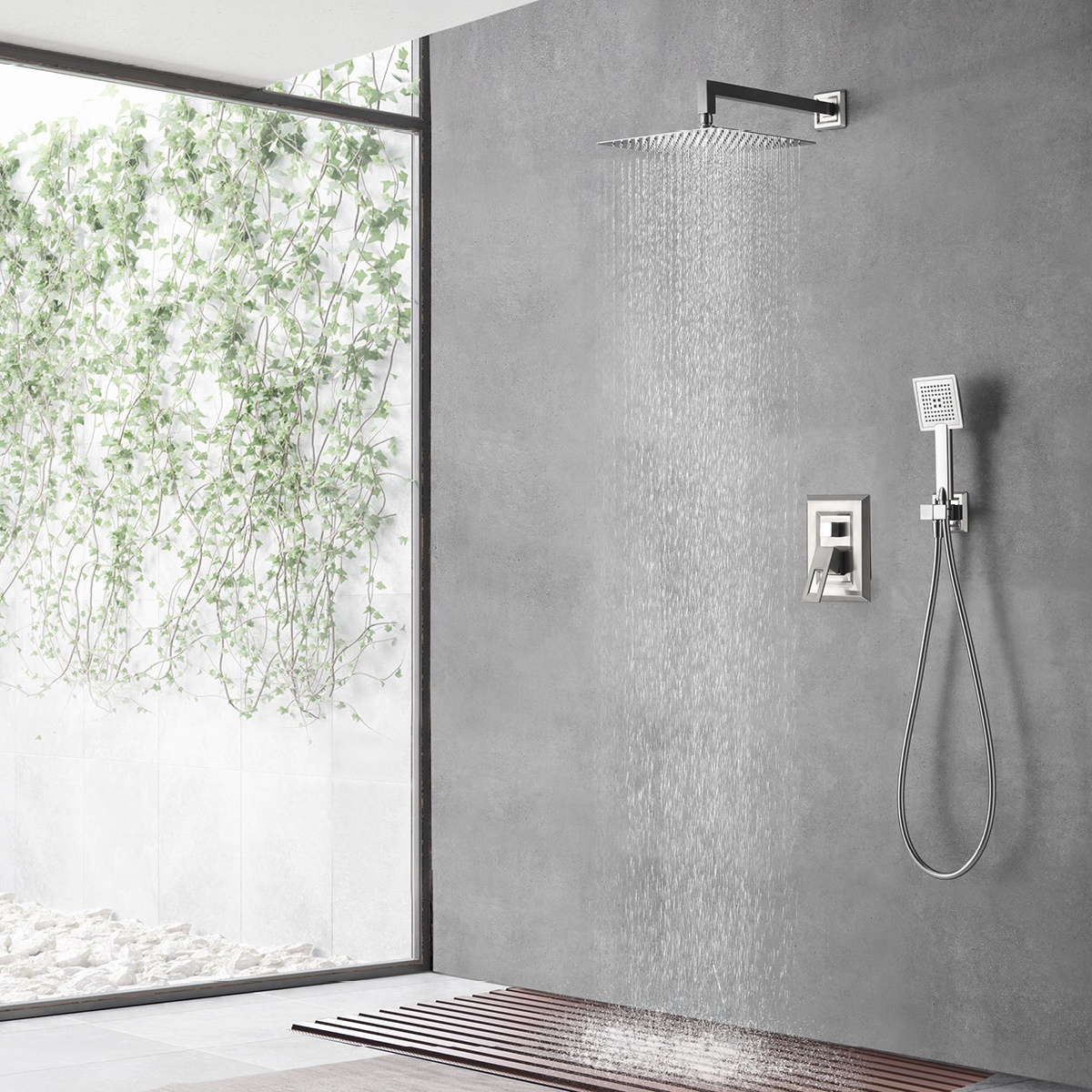 Stainless Steel Shower Faucet Square Bath Shower Faucets Bathrooms Shower Mixer Set