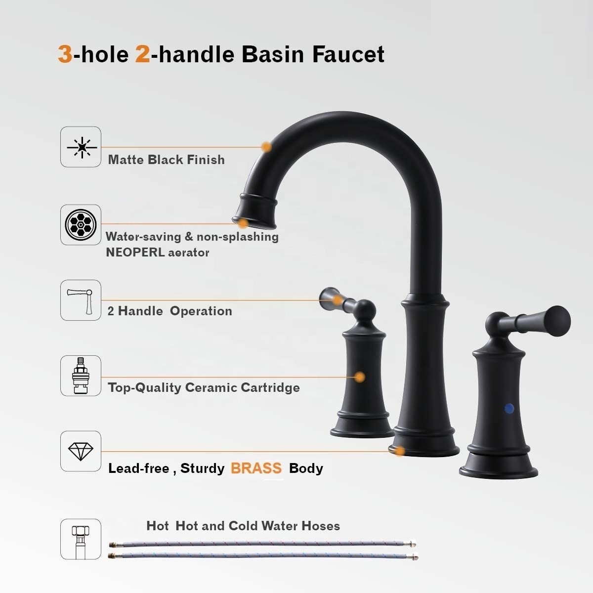 American Classic Water Mixer Faucets Three Hole Dural Handles Tap Bathroom Faucet Basin Faucet