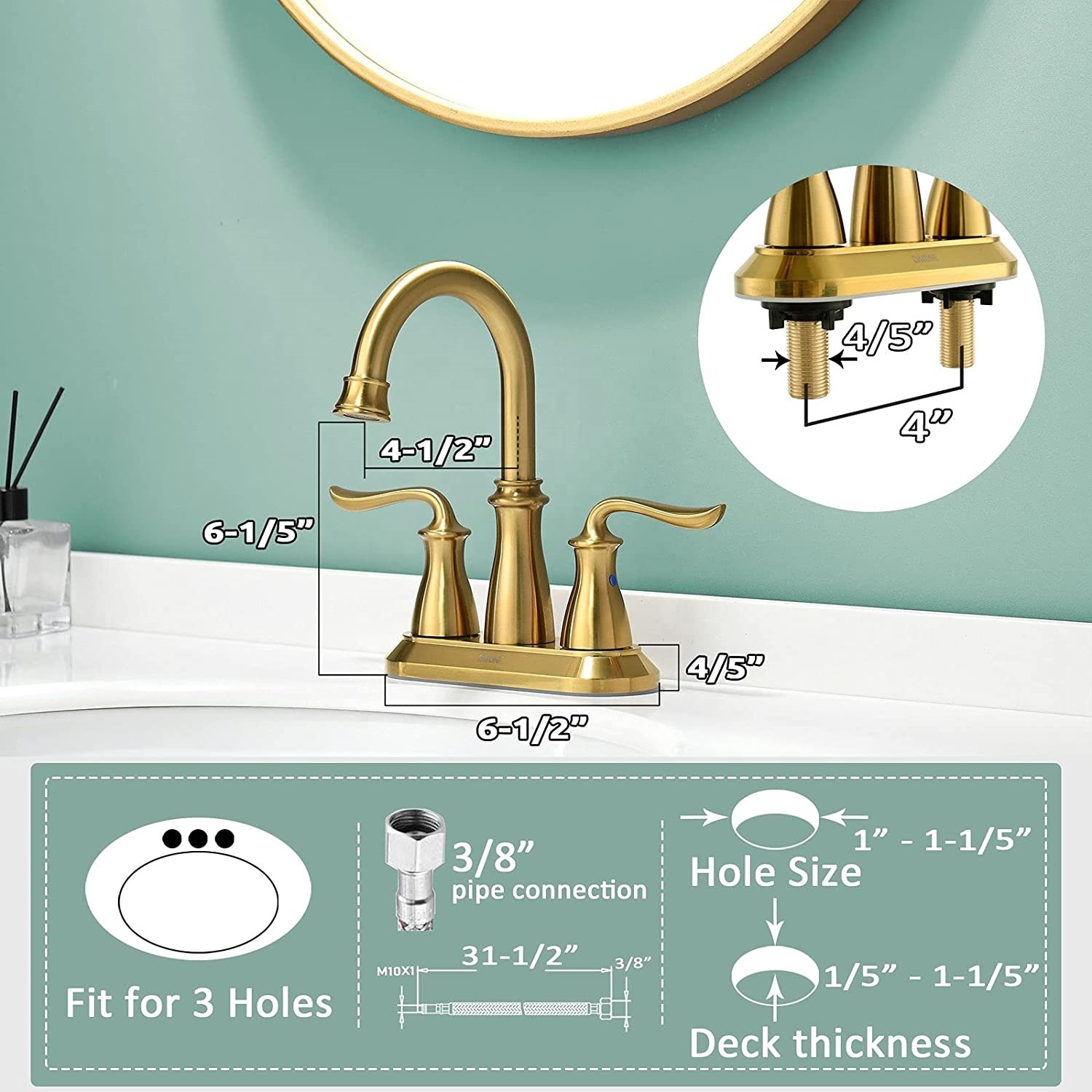 APB135-BTG Brushed Gold Bathroom Faucets Stainless Steel Faucets Dual Handle Gold Basin Faucet