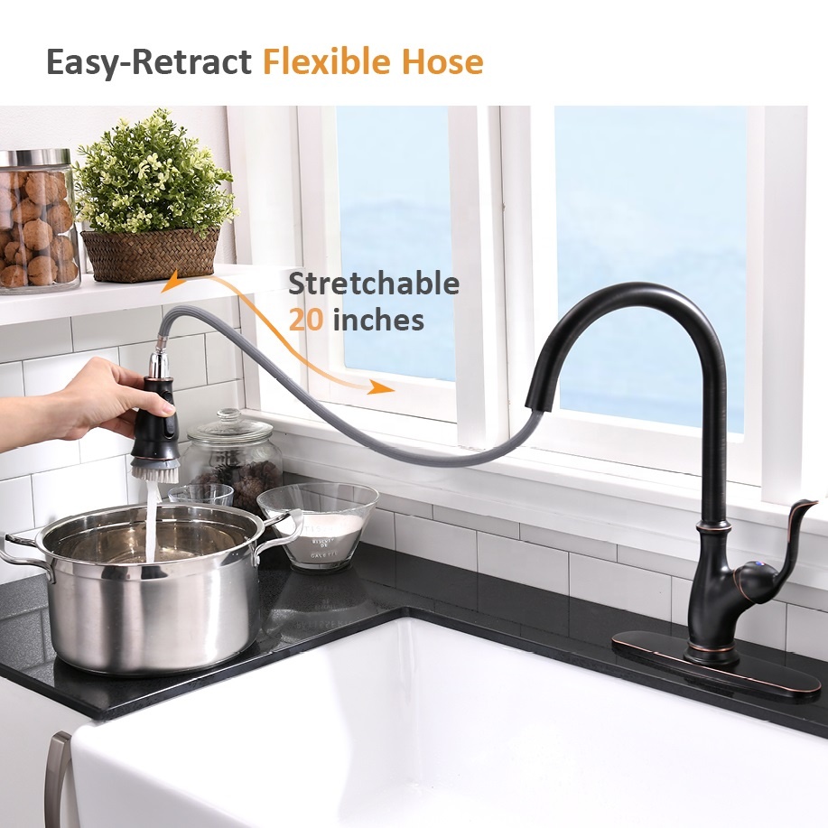 APS170-ORB Oil Rubbed Bronze Kitchen Faucet Swivel 360 Single Lever Pull Down Kitchen Faucet
