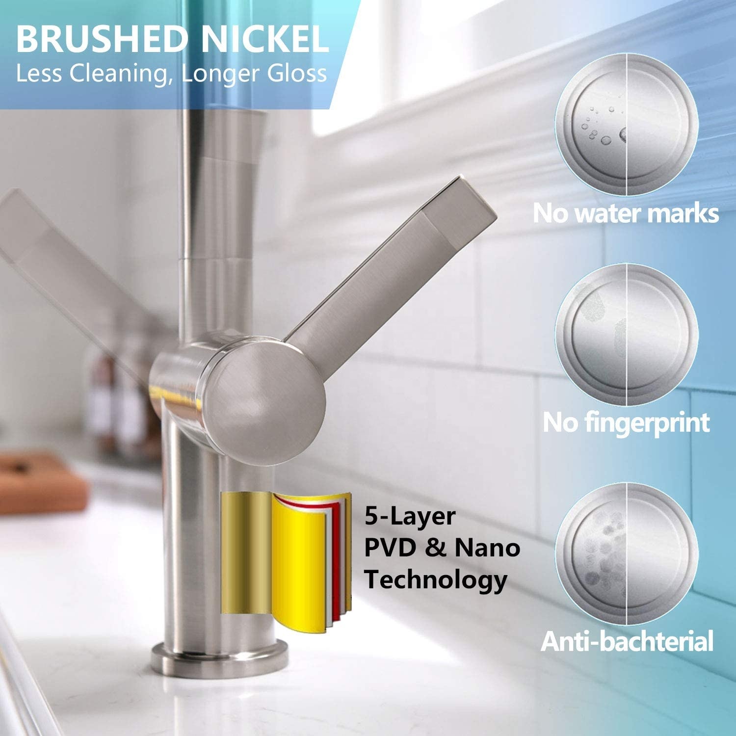 New Design Cheap Price Modern Style 2 Functions Brushed Nickle Pull Down Spring Kitchen Faucet