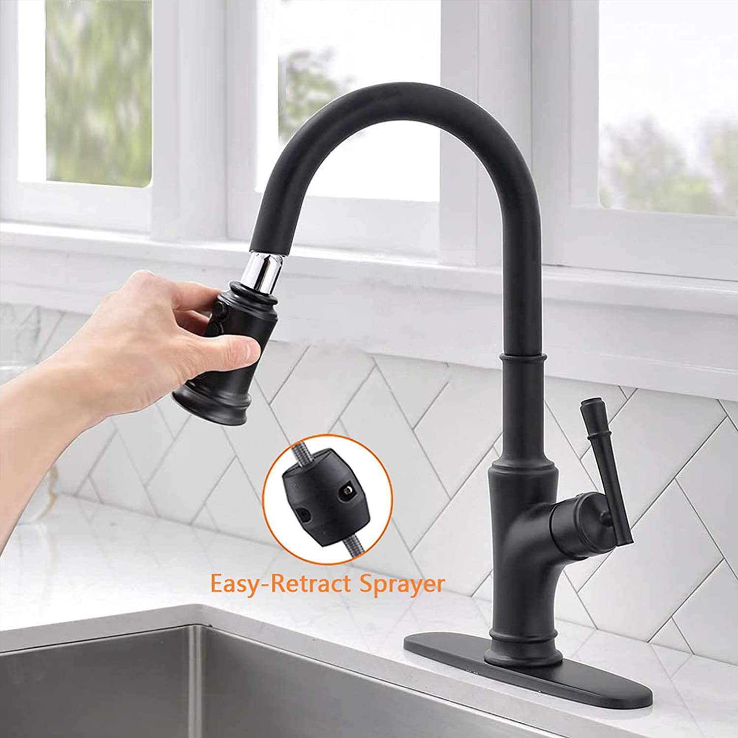 cUPC Matte Black Pull Down Traditional Kitchen Faucet 