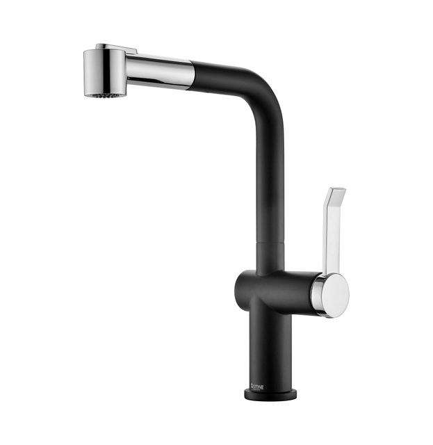 Black+Chrome New Design Single Hole Pull Out Kitchen Faucets